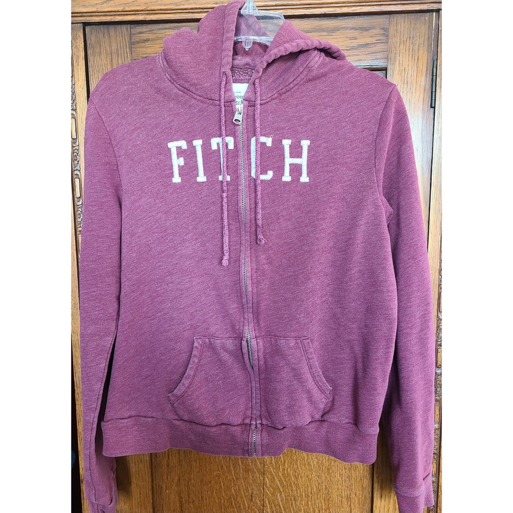 Abercrombie & Fitch Y2K Full Zip Hoodie Burgundy FITCH Logo Sweatshirt Lg